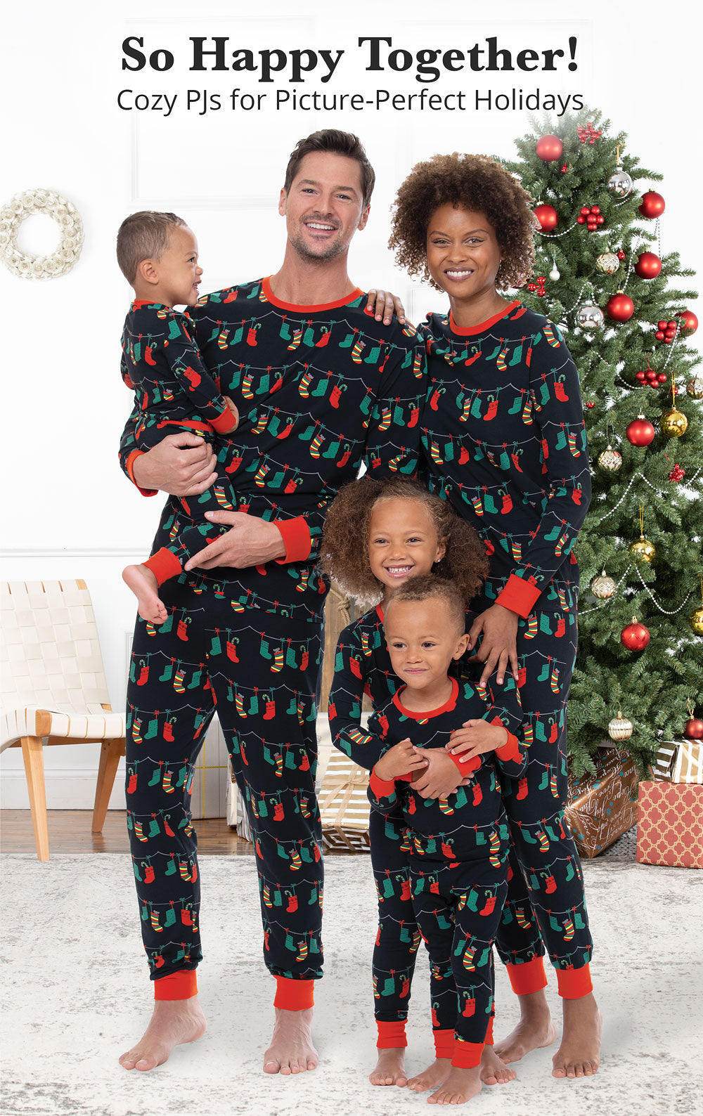 Famille imprimée européenne et américaine de quatre vêtements parent-enfant de Noël