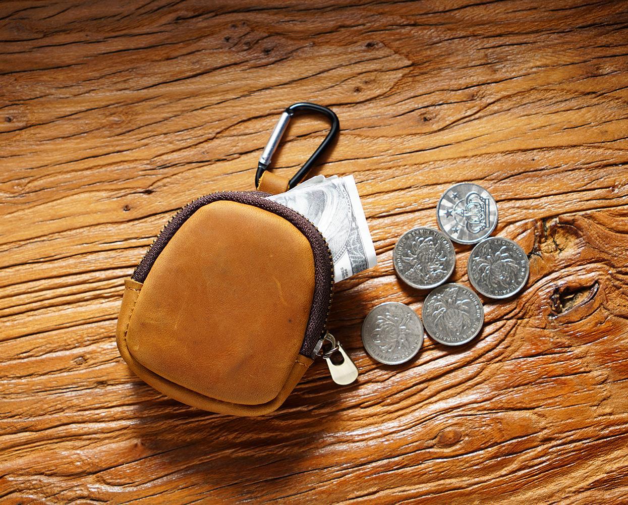 Cowhide Petit portefeuille Zipper Shell