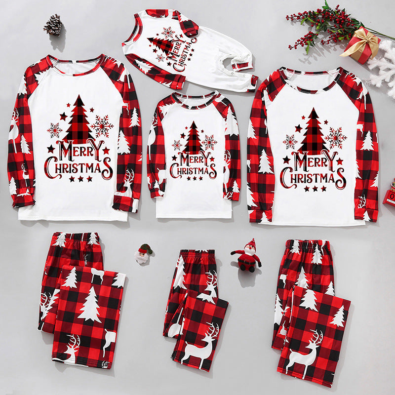Parent-child Leisure Wear Set Plaid Pitching Print Christmas