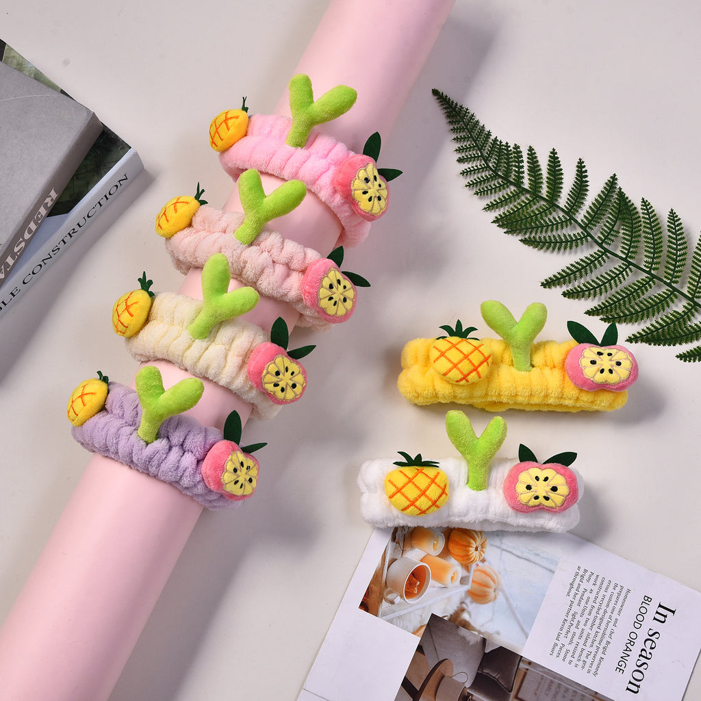 Cartoon Ananas Haricot Sprouts Bague de cheveux de herbage Laver le visage brut des femmes Bandeau de maquillage