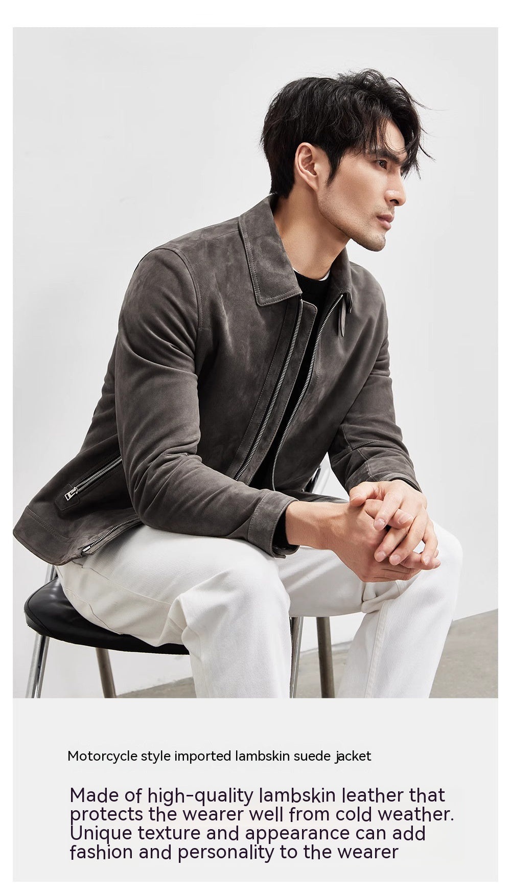 Peau de mouton léger de luxe Suede Véritables vêtements en cuir d'agneau importés hommes Suede Lapel B