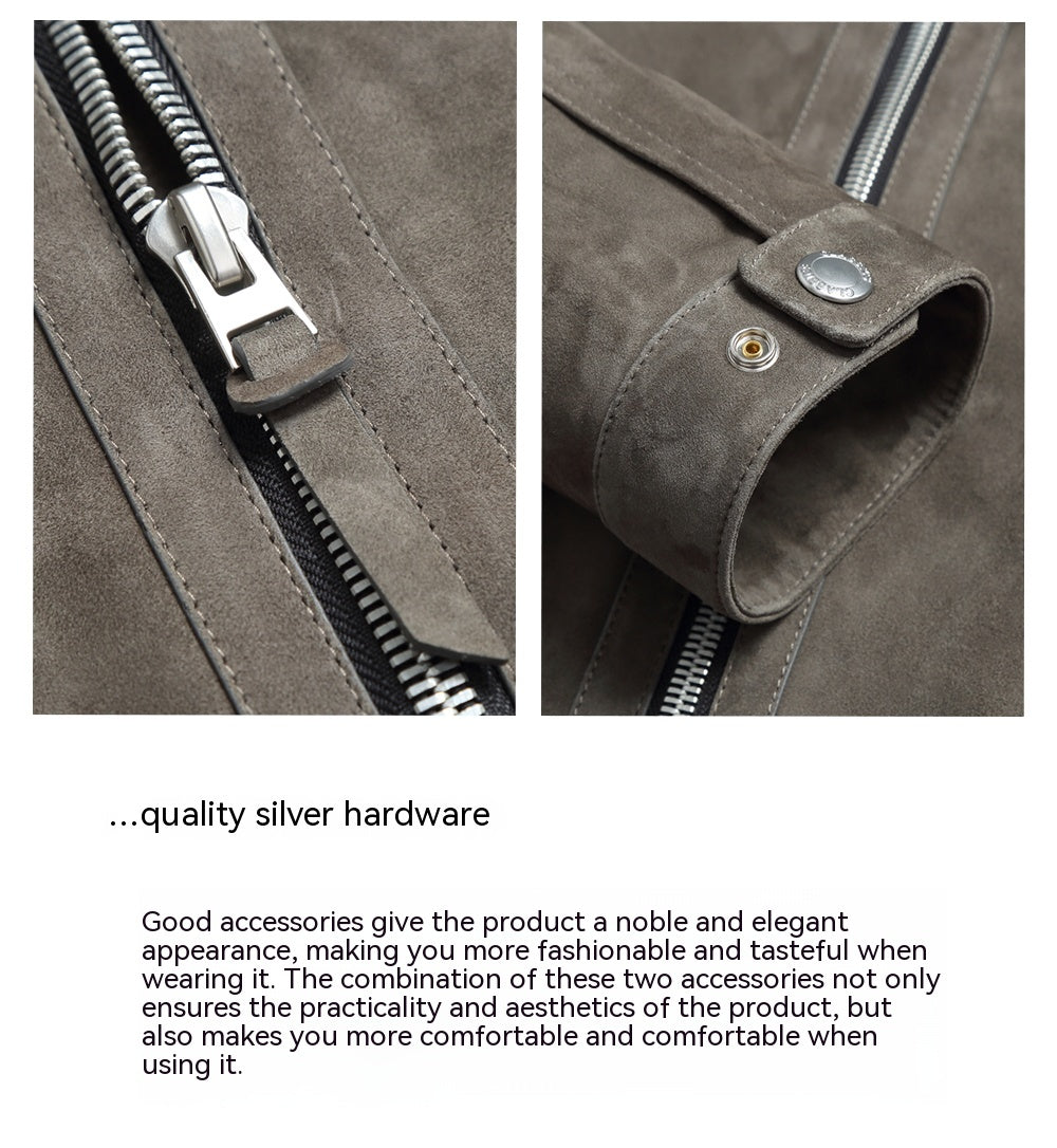 Peau de mouton léger de luxe Suede Véritables vêtements en cuir d'agneau importés hommes Suede Lapel B