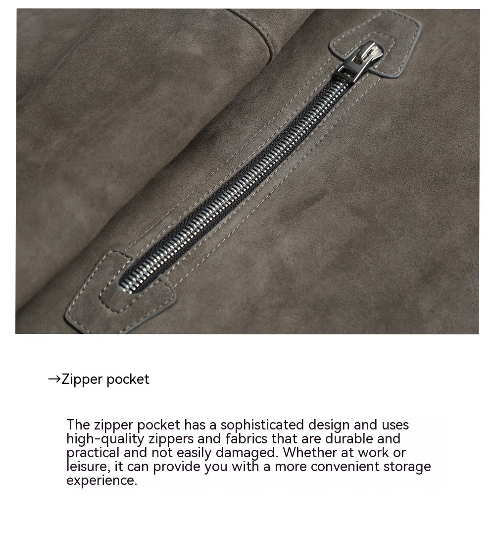 Peau de mouton léger de luxe Suede Véritables vêtements en cuir d'agneau importés hommes Suede Lapel B