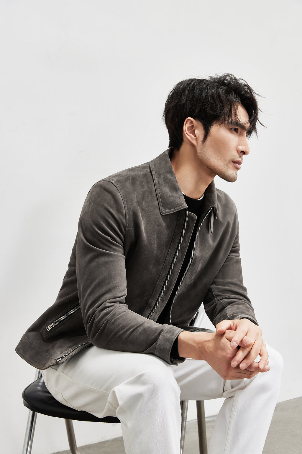 Peau de mouton léger de luxe Suede Véritables vêtements en cuir d'agneau importés hommes Suede Lapel B