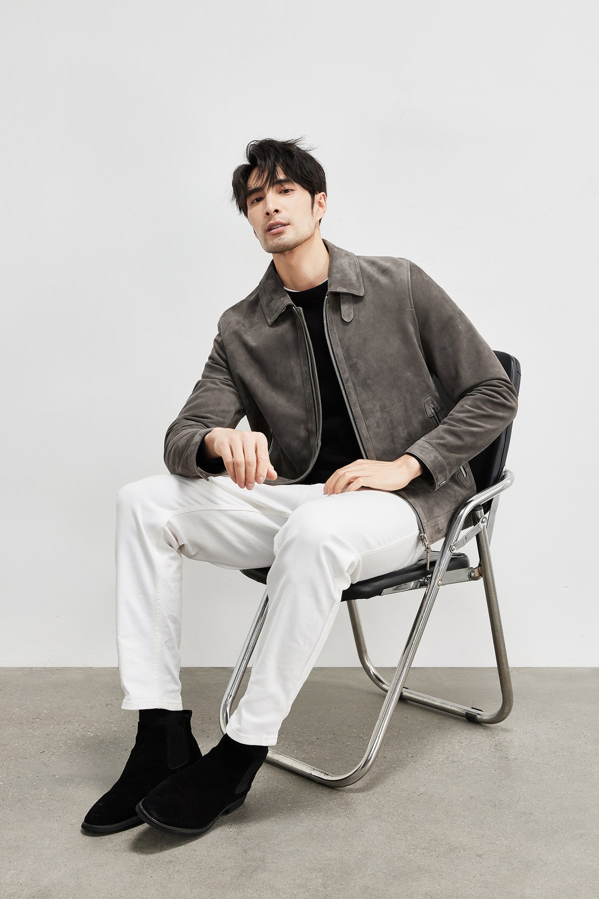 Peau de mouton léger de luxe Suede Véritables vêtements en cuir d'agneau importés hommes Suede Lapel B