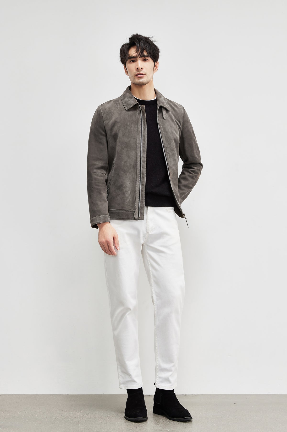 Peau de mouton léger de luxe Suede Véritables vêtements en cuir d'agneau importés hommes Suede Lapel B