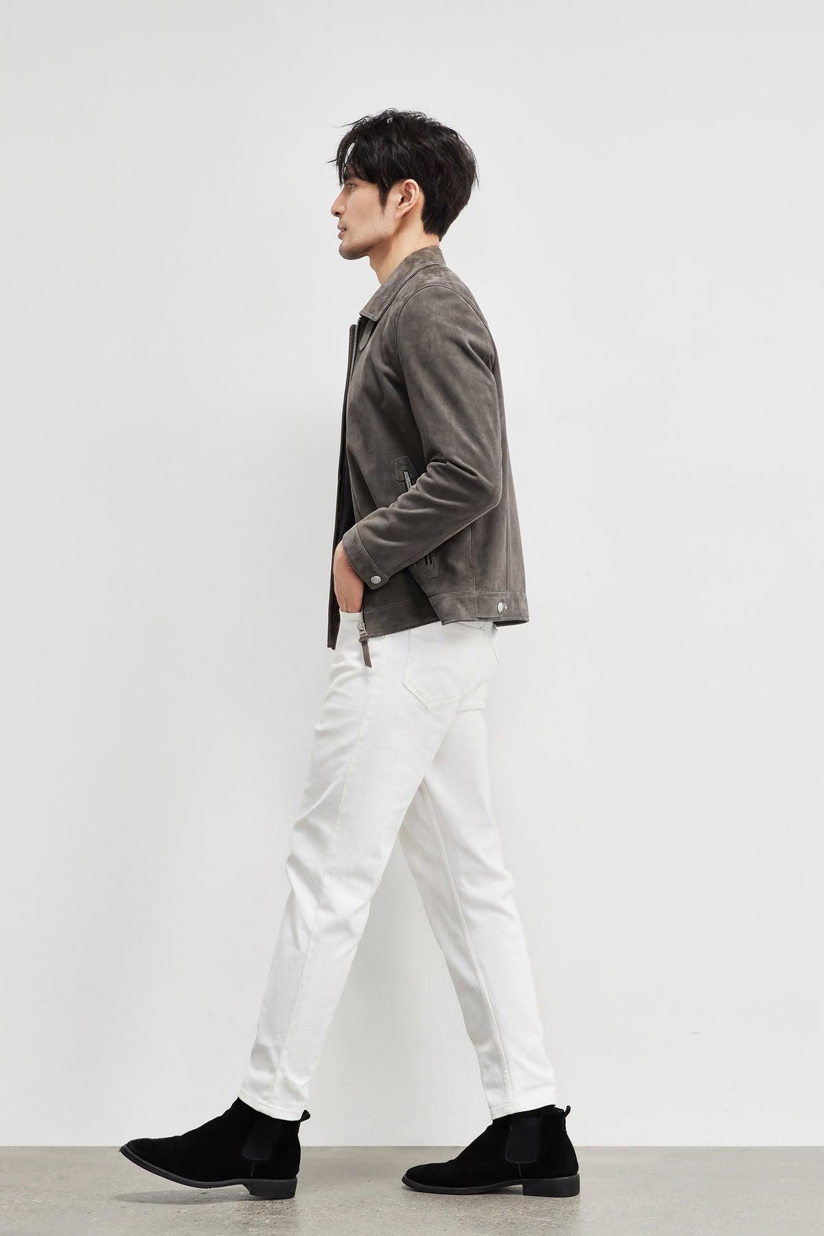Peau de mouton léger de luxe Suede Véritables vêtements en cuir d'agneau importés hommes Suede Lapel B