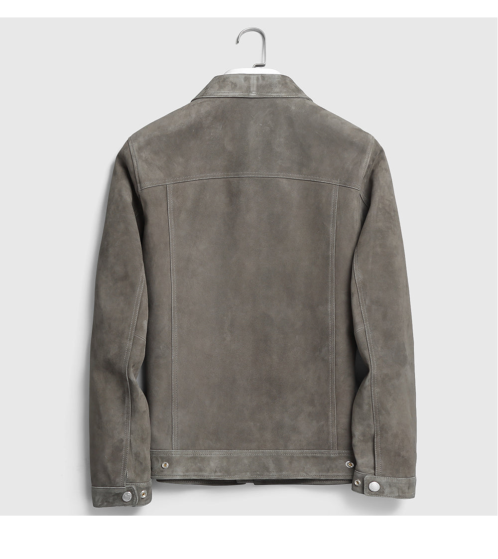 Peau de mouton léger de luxe Suede Véritables vêtements en cuir d'agneau importés hommes Suede Lapel B
