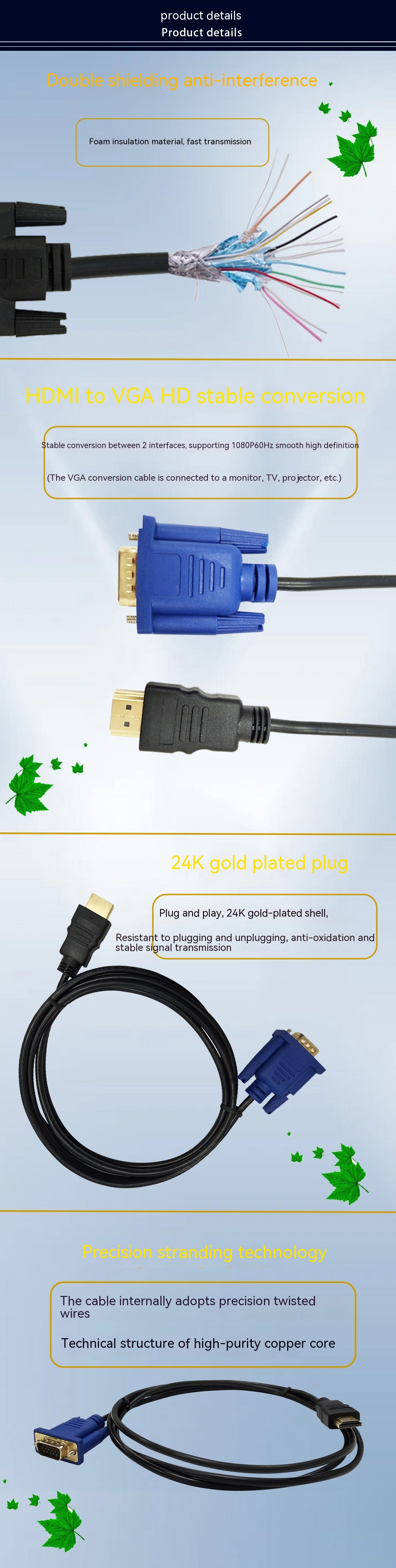 Hdmi TO VGA HD Conversion HDMI TO VGA Ordinateur portable câble de télévision sans réseau
