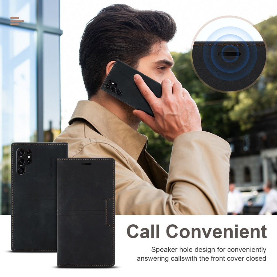 Étui de téléphone en cuir Flip sensible à la peau