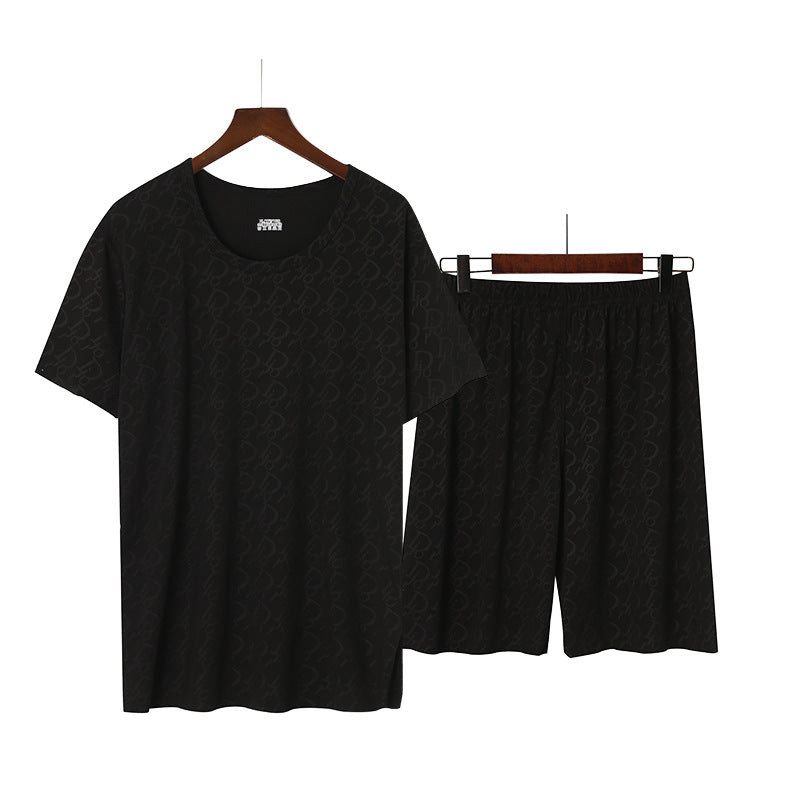 Pyjama de soie de glace homme d'été manches courtes costume Casual