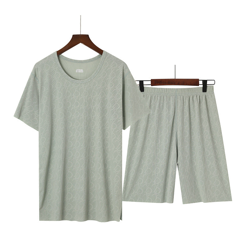 Pyjama de soie de glace homme d'été manches courtes costume Casual