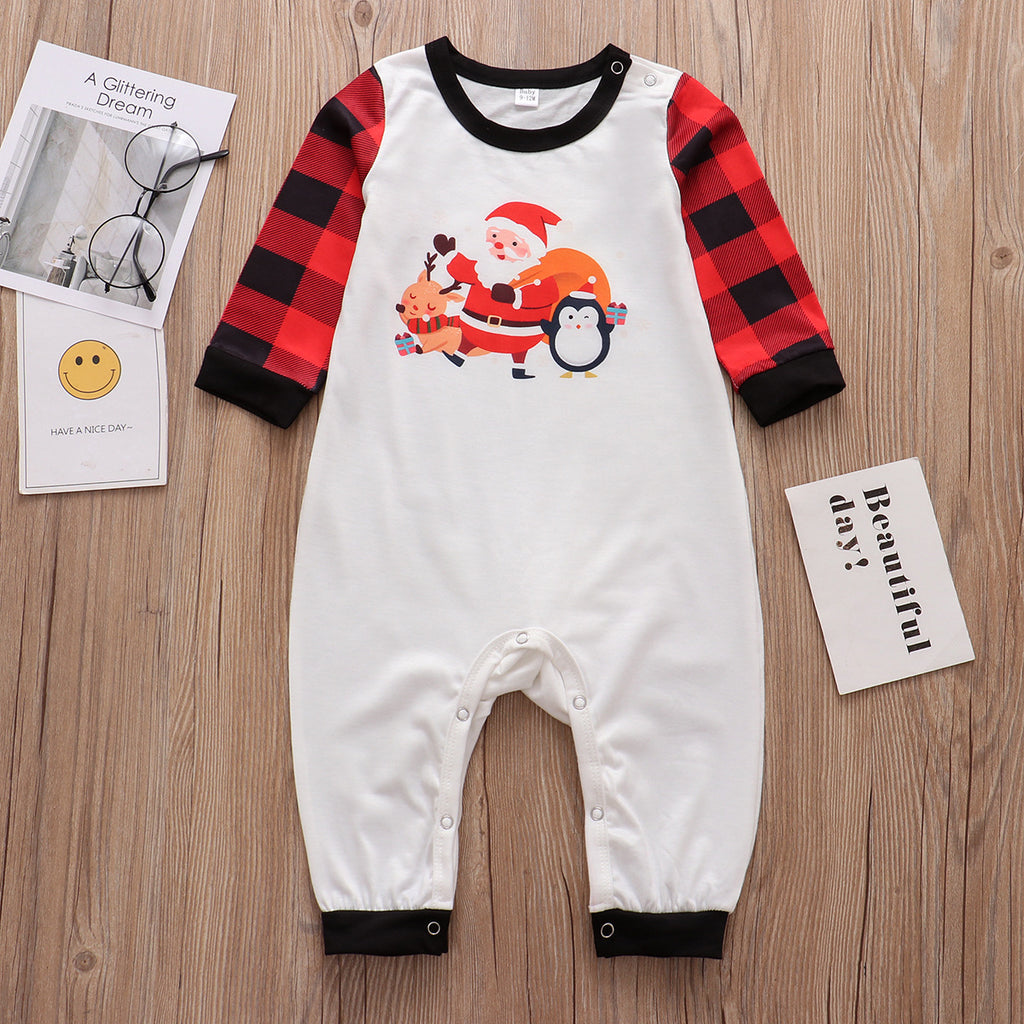 Costume de caricature de père et d'enfant européen et américain Pantalon de plie imprimé Père Noël Vêtements de maison