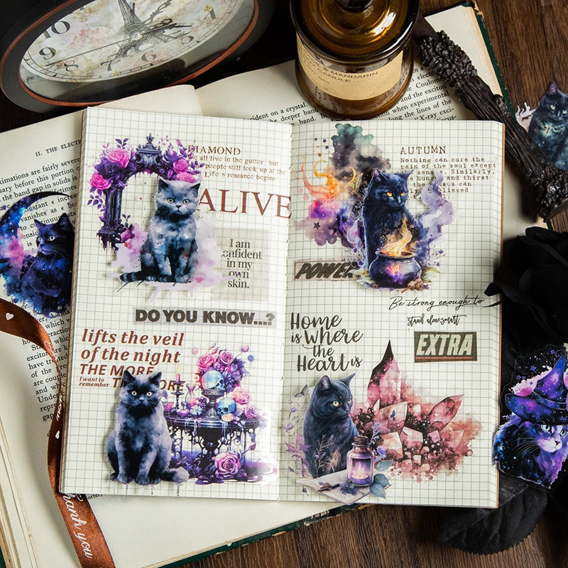 Belle journée PET Stickers Black Leah's Cat Series
