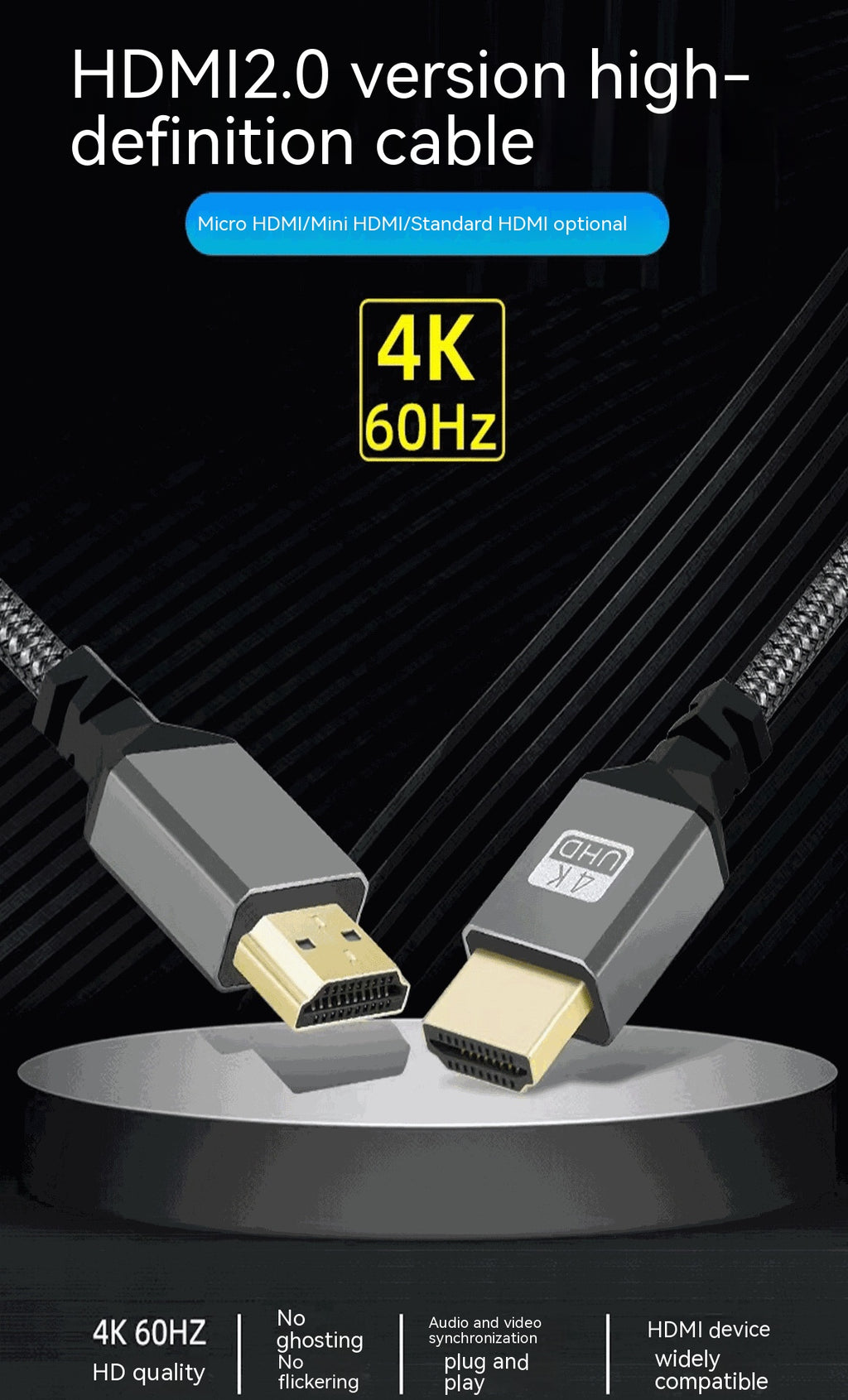 Boîtier en aluminium standard 4K avec coupe-vent câble HDMI 60Hz