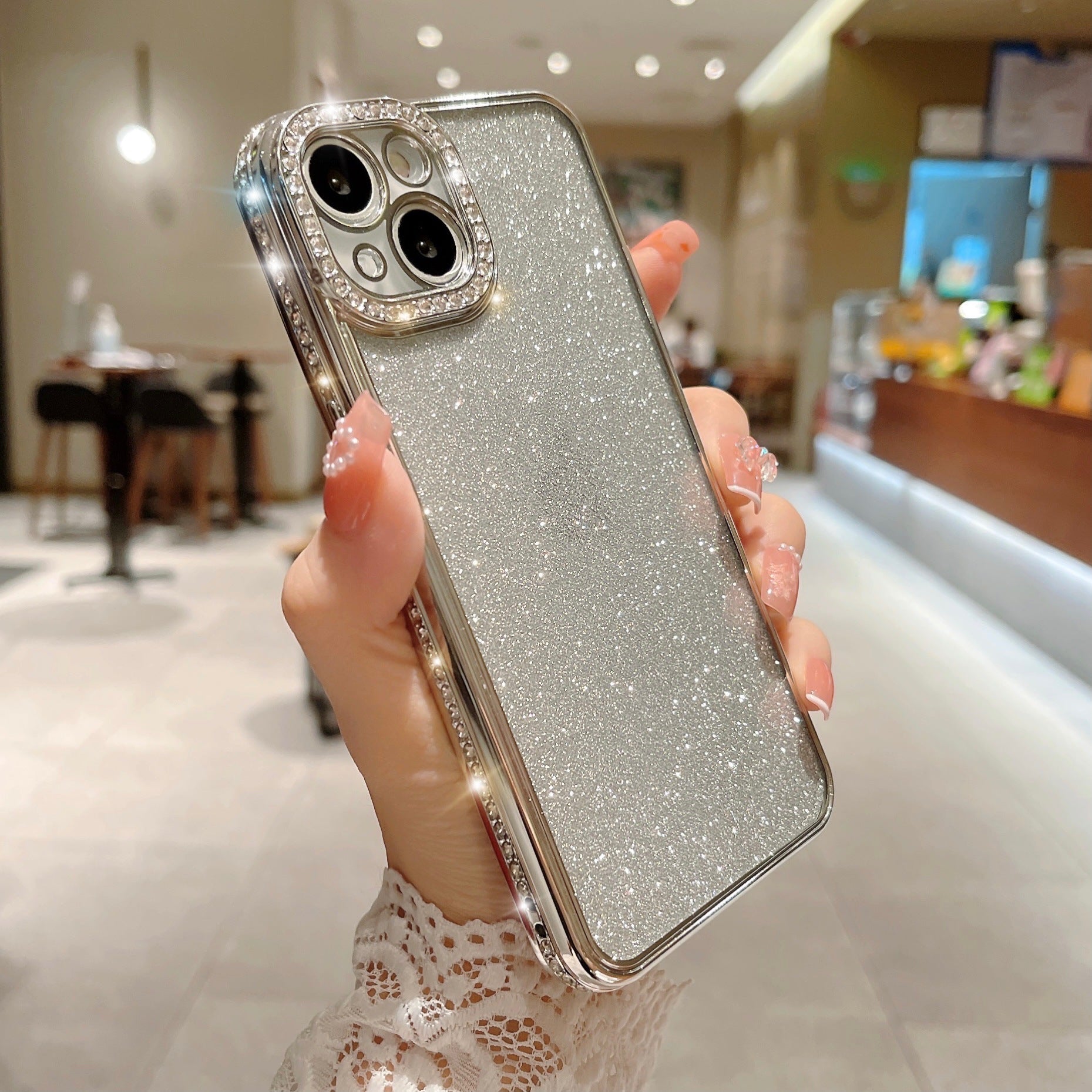 Glitter Strass Electroplated Straight Edge Transparent résistant aux gouttes