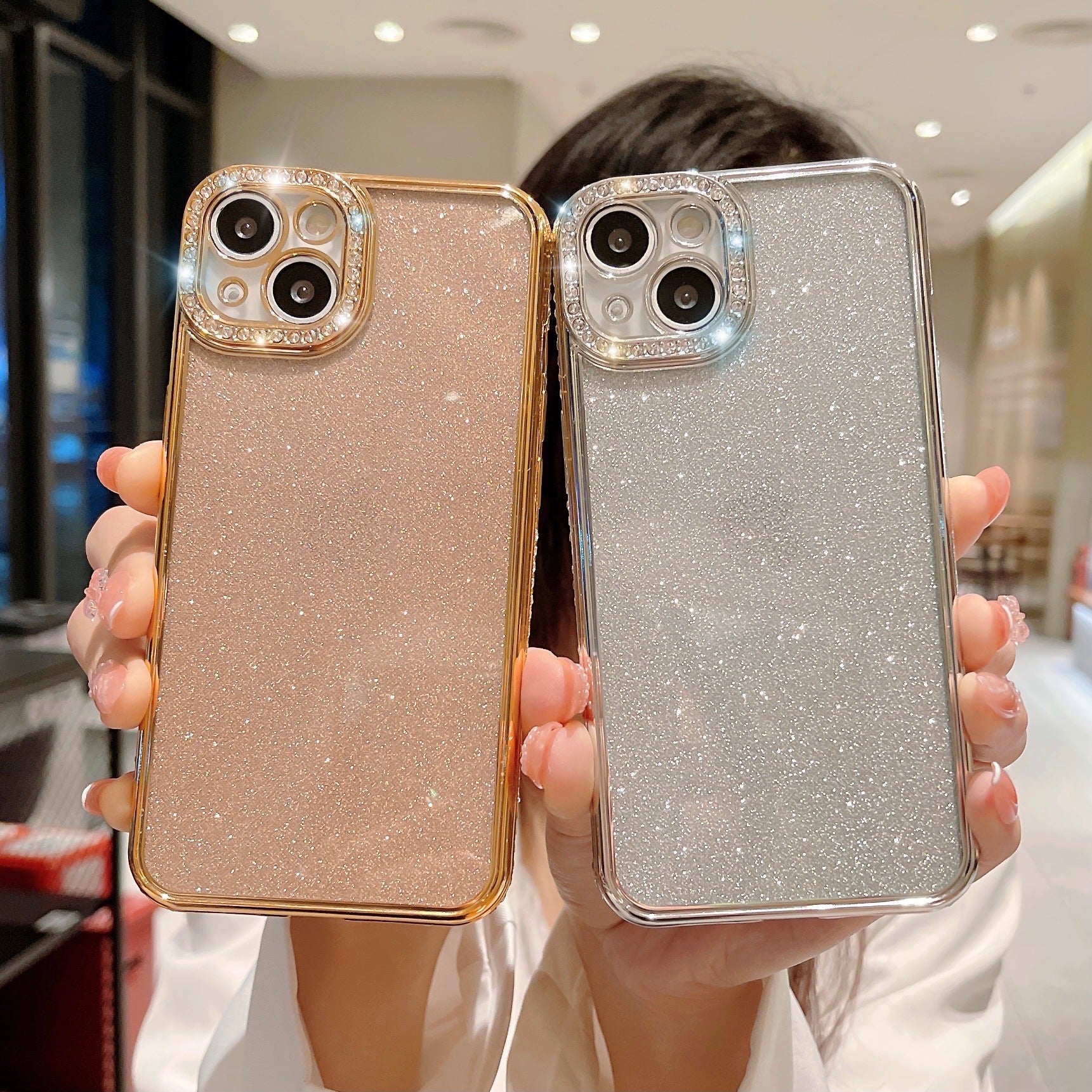 Glitter Strass Electroplated Straight Edge Transparent résistant aux gouttes