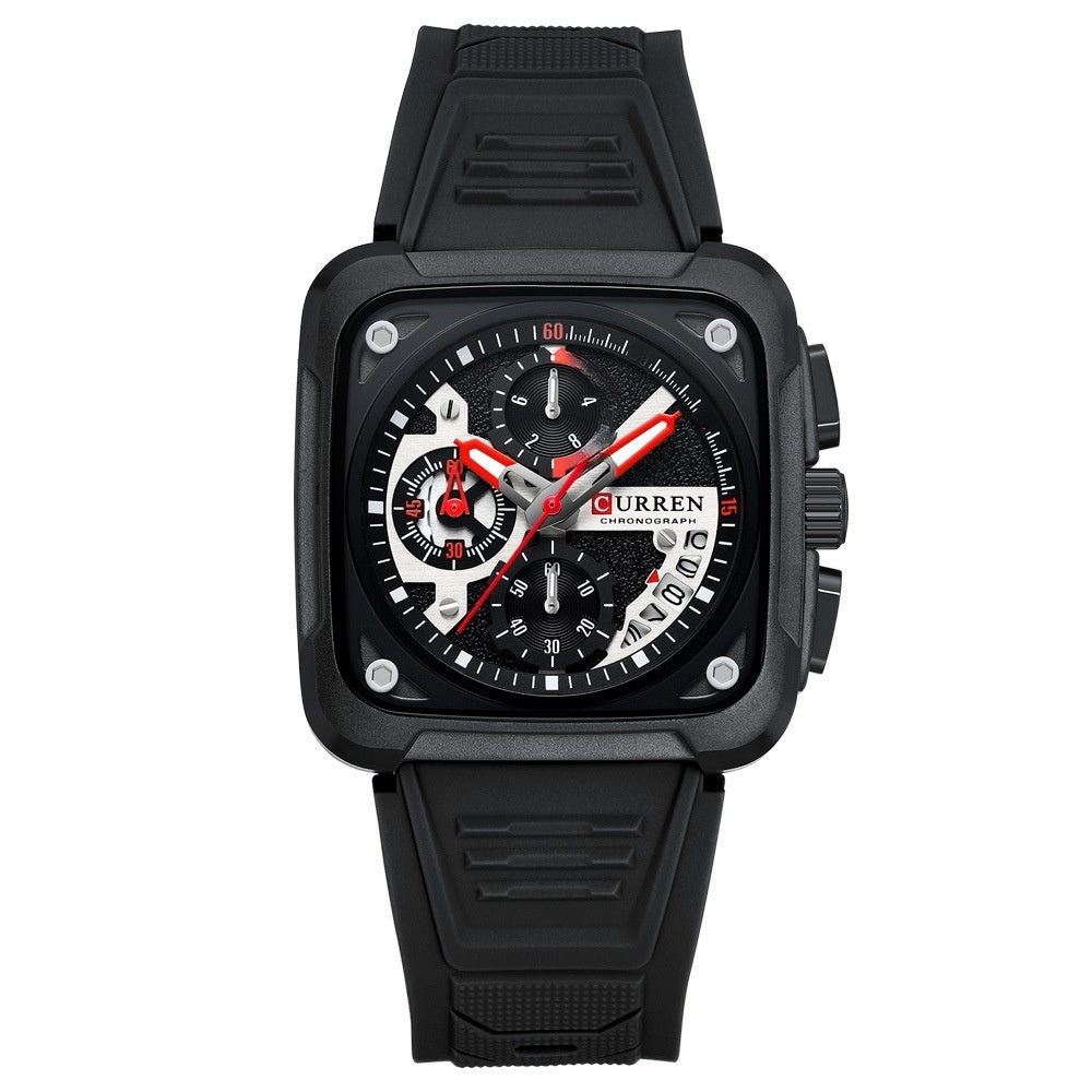 Neutre calendrier carré Multi-fonction à six mains Montres hommes Quartz