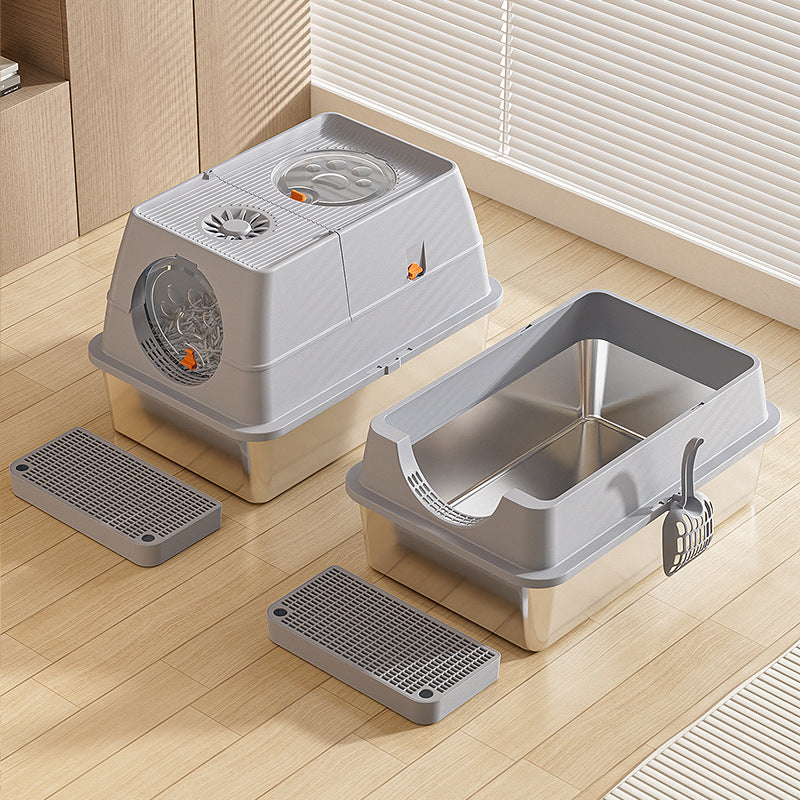 Boîte à litière semi-fermée amovible pour chats