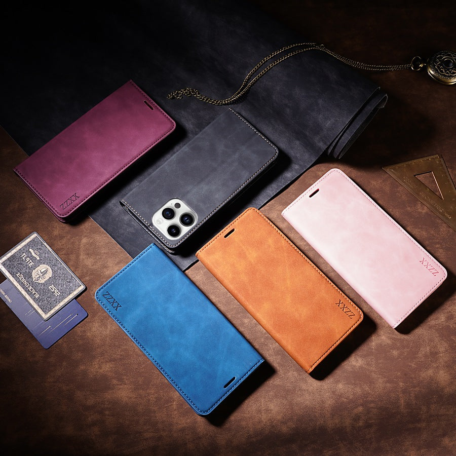 Coque de protection pour téléphone portable en cuir de portefeuille