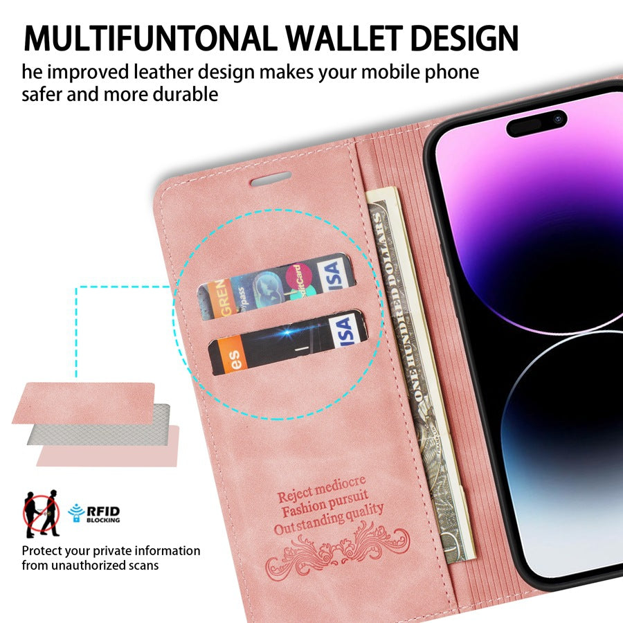 Coque de protection pour téléphone portable en cuir de portefeuille