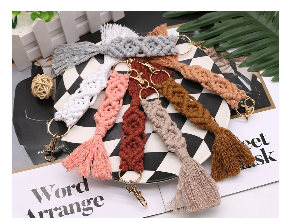 Chaîne de coton tissé à la main Tassel Porte-clés voiture porte-clés sac pendentif ornements