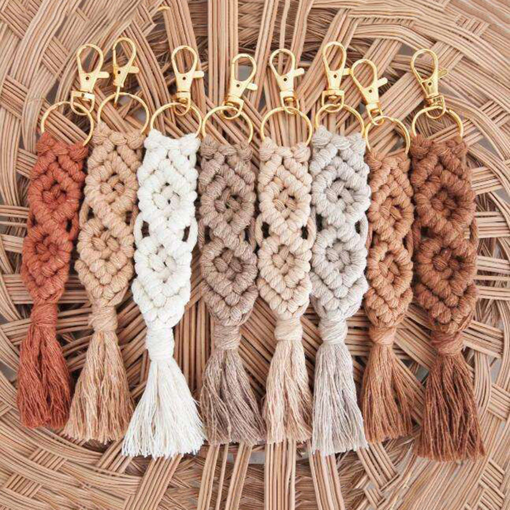 Chaîne de coton tissé à la main Tassel Porte-clés voiture porte-clés sac pendentif ornements