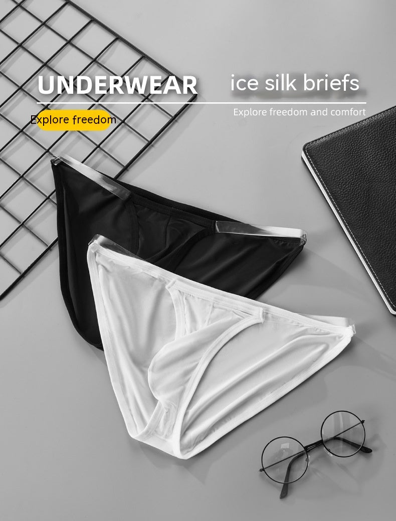 Homme transparent mince soie de glace simple couche U Convex faible taille respirant sport Sexy Bri
