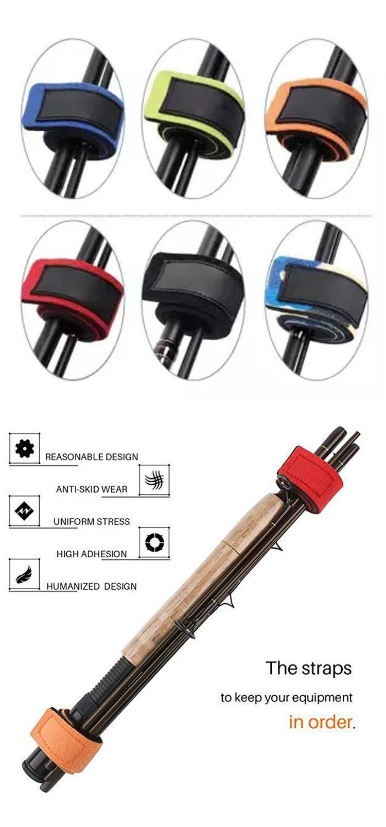 Équipement de pêche Peintre de reliure bande antidérapante Ratchet Tie vers le bas Velcro Rod Wrap Bundle Lur