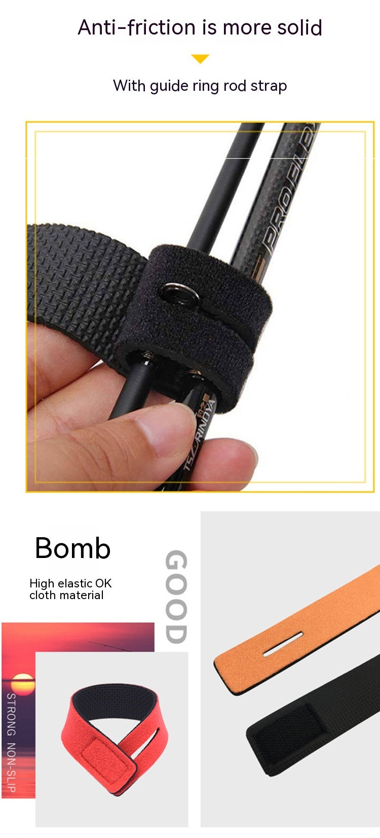 Équipement de pêche Peintre de reliure bande antidérapante Ratchet Tie vers le bas Velcro Rod Wrap Bundle Lur
