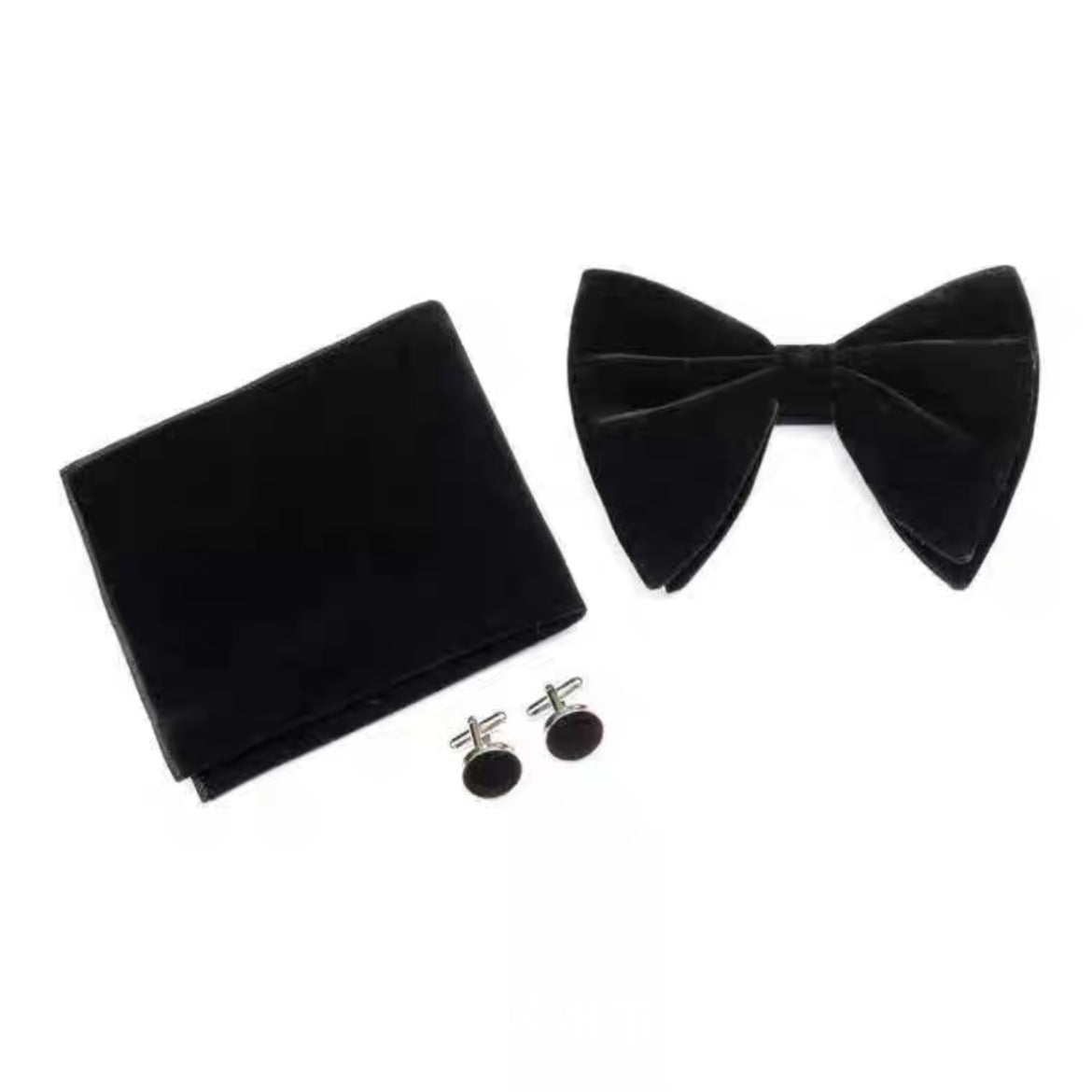 Double-Layer Gold Velvet Horn Bow Square Écharpe Boutons de manchette Ensemble de trois pièces