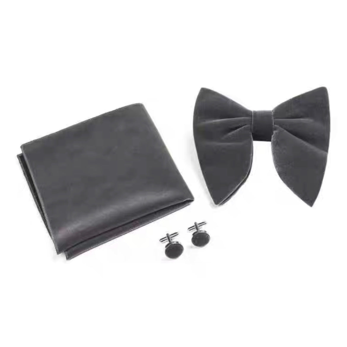 Double-Layer Gold Velvet Horn Bow Square Écharpe Boutons de manchette Ensemble de trois pièces