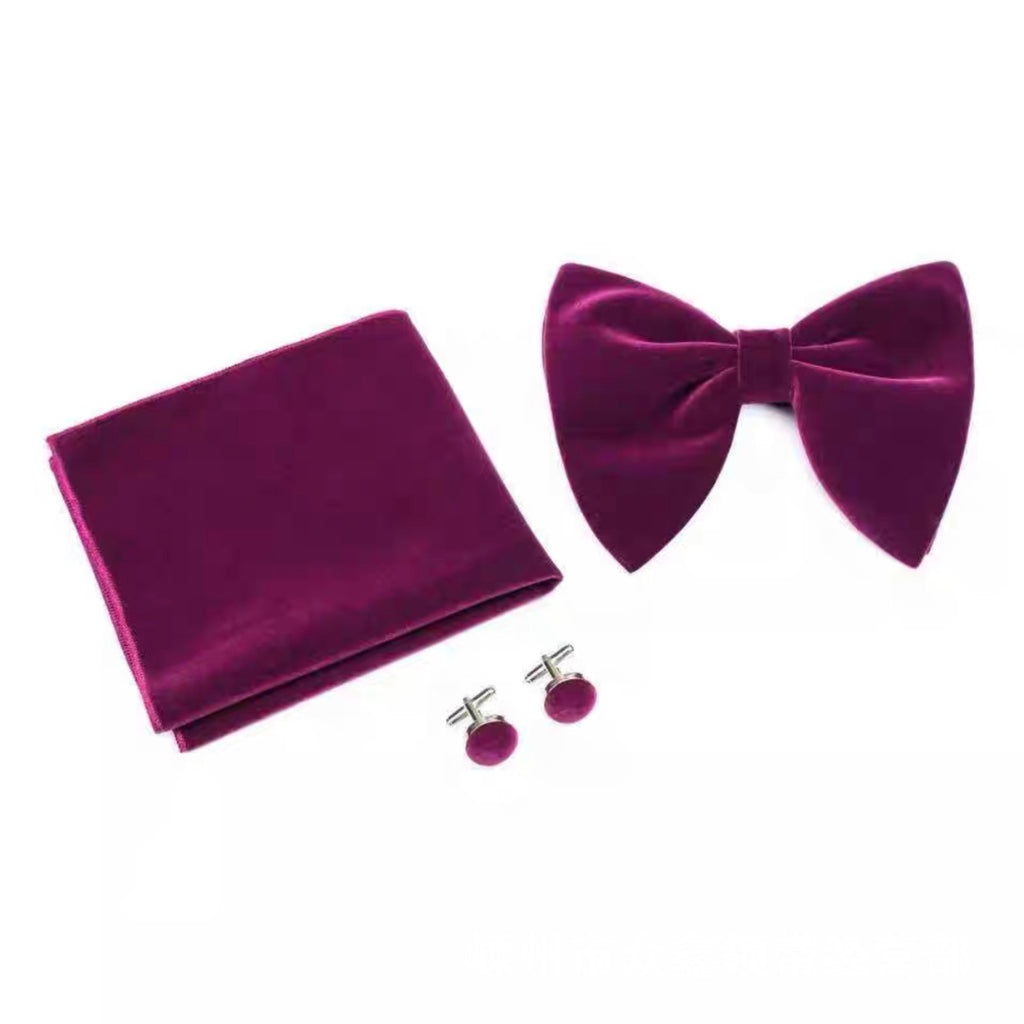 Double-Layer Gold Velvet Horn Bow Square Écharpe Boutons de manchette Ensemble de trois pièces