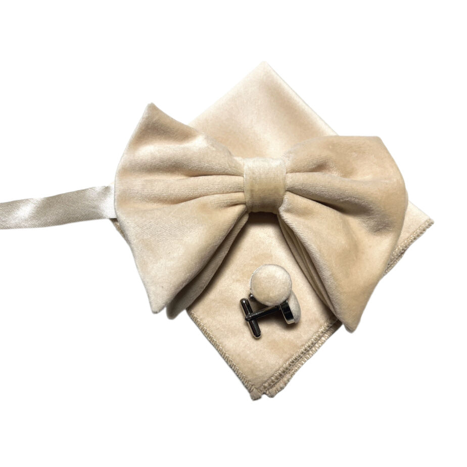 Double-Layer Gold Velvet Horn Bow Square Écharpe Boutons de manchette Ensemble de trois pièces