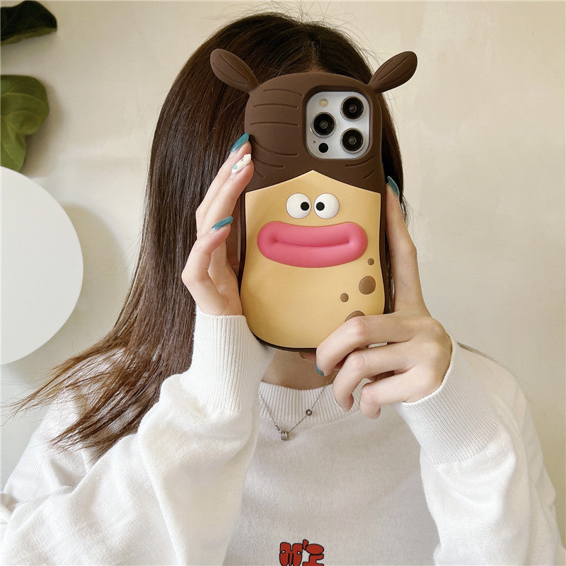 Saucisse de caricature Housse de téléphone fille de la bouche Étui de protection résistant à la chute