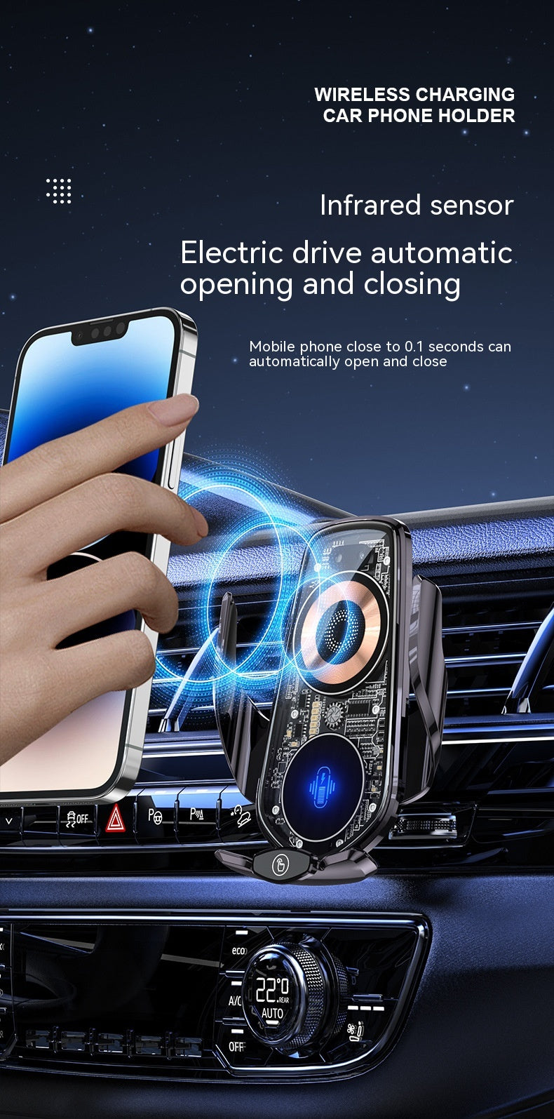 Transparent et Creative Line Design Car Chargeur sans fil Support de téléphone mobile Op automatique