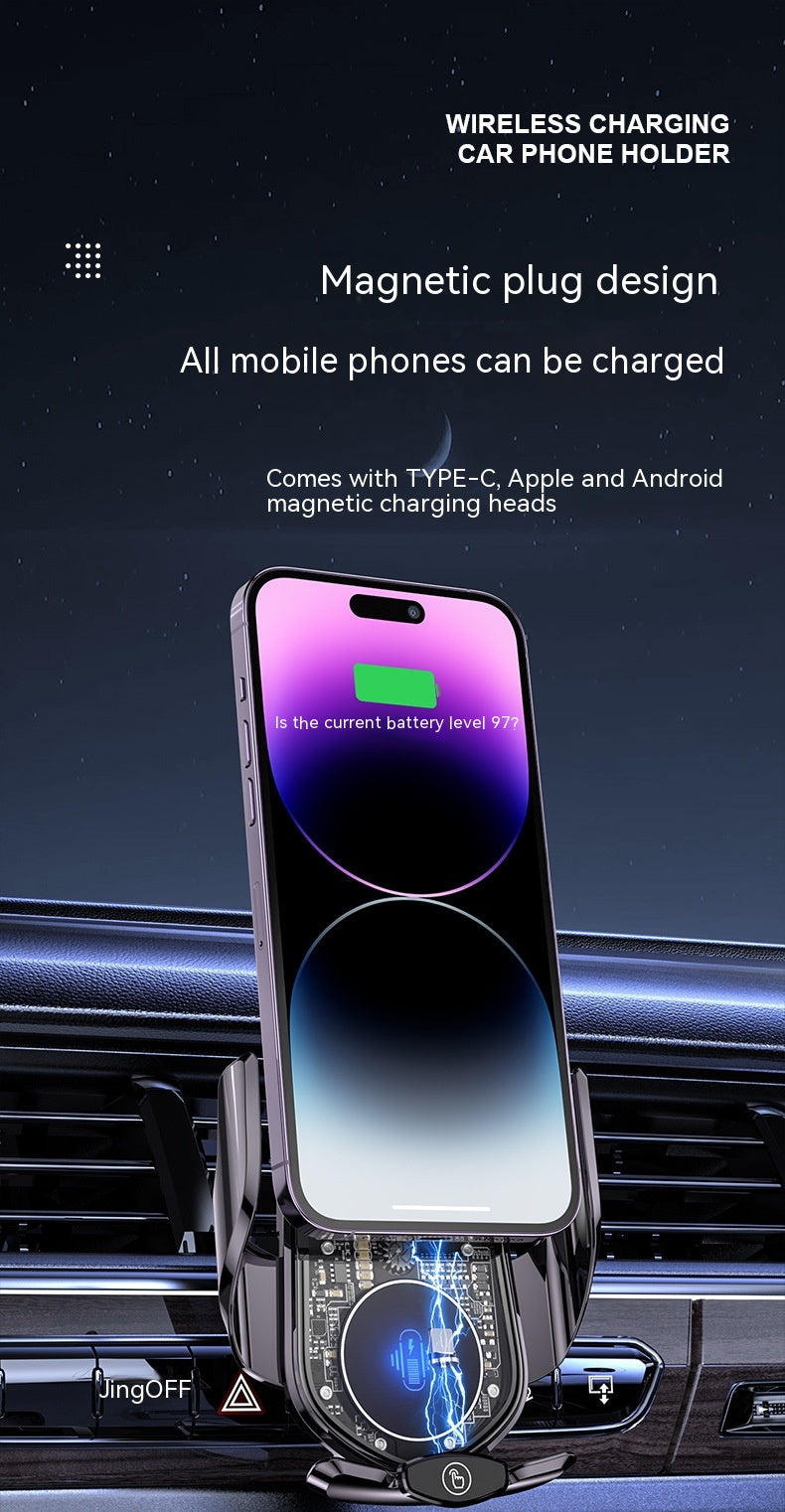 Transparent et Creative Line Design Car Chargeur sans fil Support de téléphone mobile Op automatique