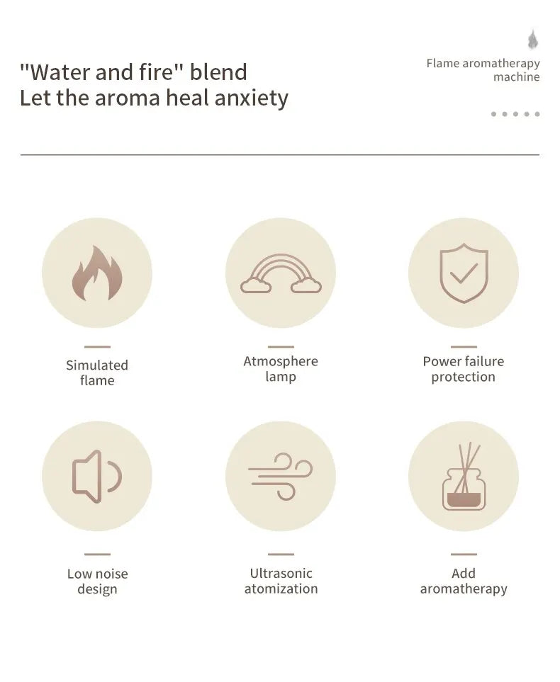 Humidificateur d'air avec effet de flamme Diffuseur d'huile essentielle Diffuseur d'arôme silencieux Accueil Fragranc