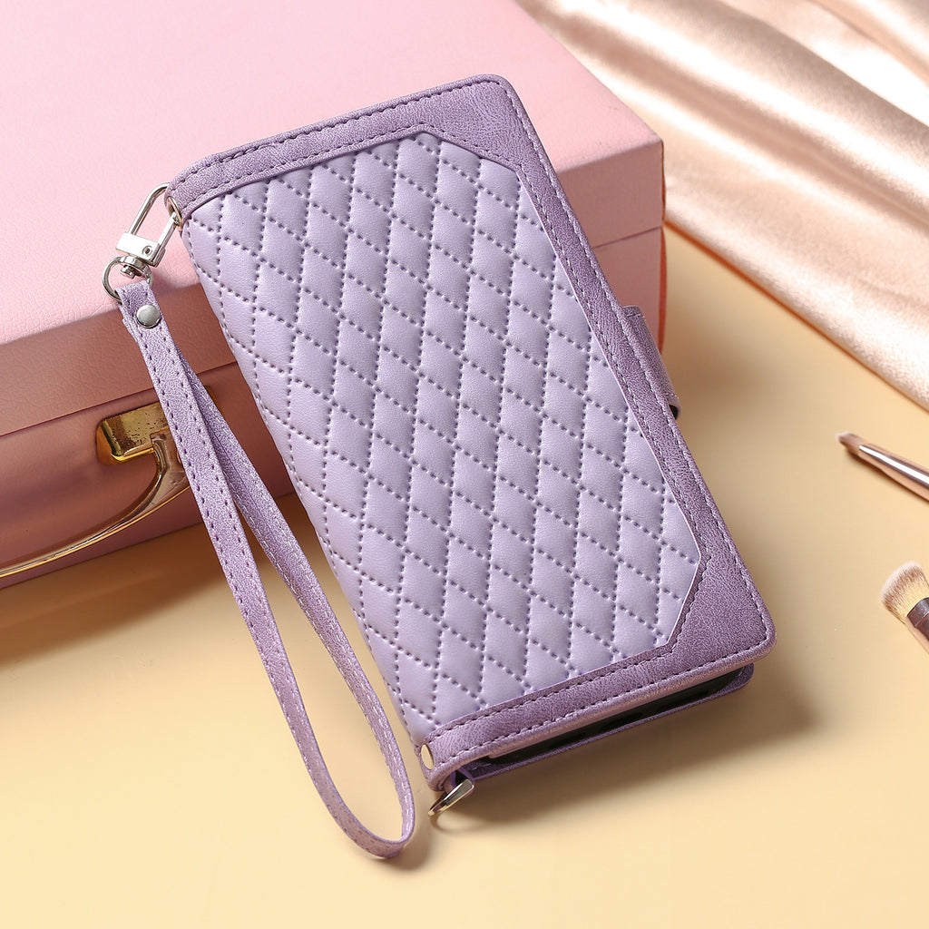 Crossbody Plaid Multi-fonctionnel Zipper Bag Étui de téléphone mobile