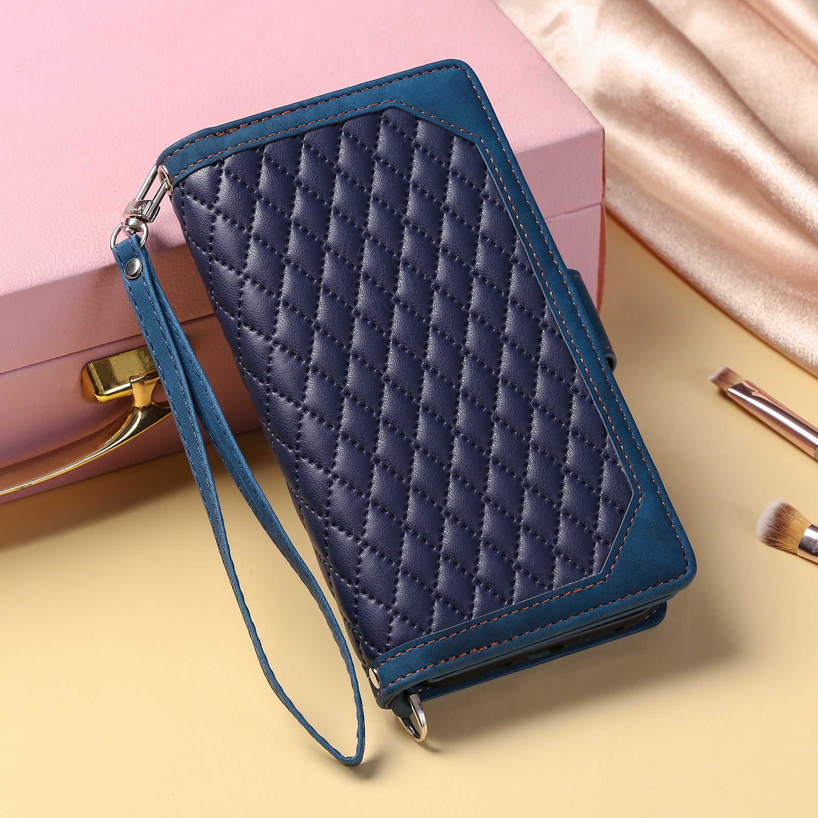 Crossbody Plaid Multi-fonctionnel Zipper Bag Étui de téléphone mobile