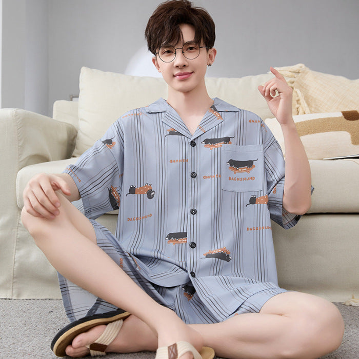 Hommes Summer Cardigan Ice-silk Manches courtes Top et shorts