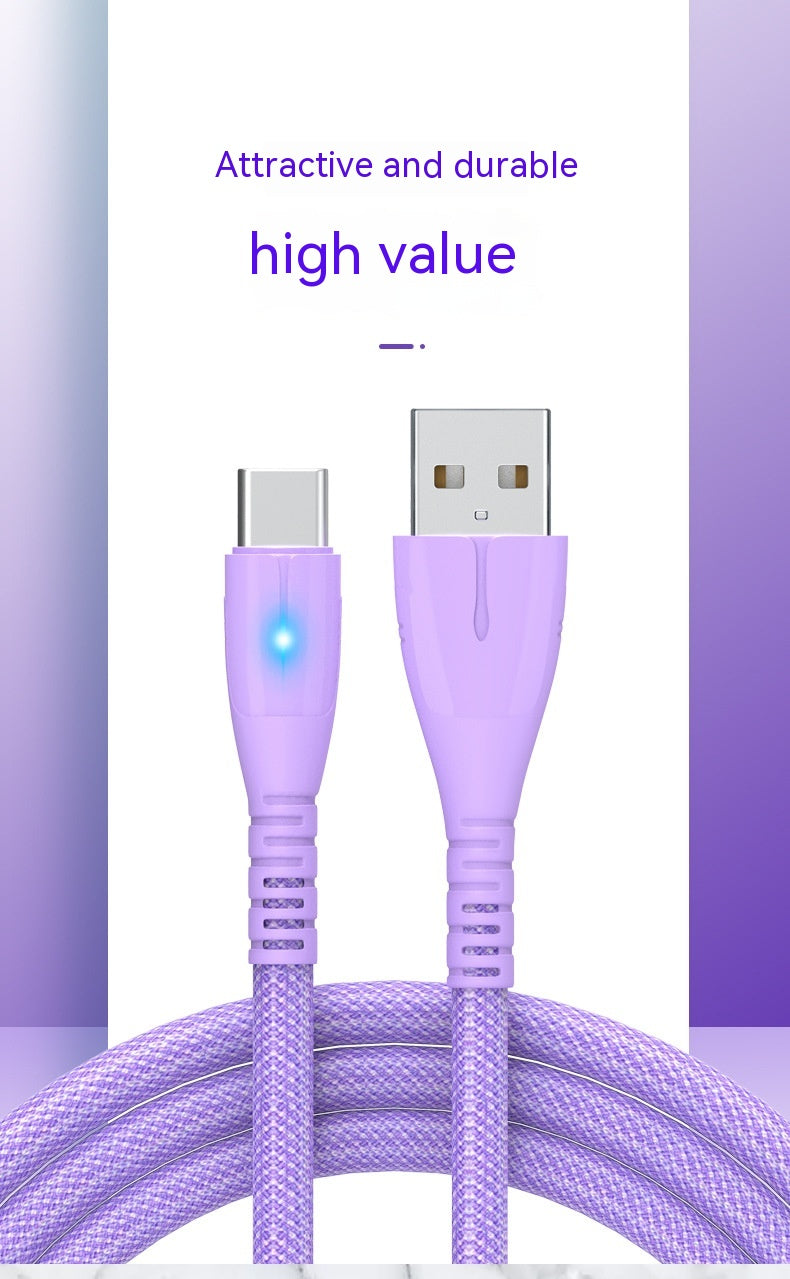 Charge rapide QC30 Câble de recharge Nylon Câble USB avec voyant