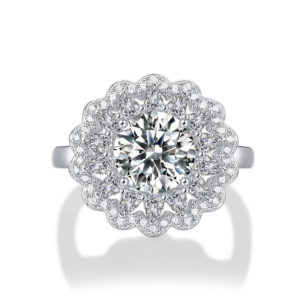 S925 Argent Moissanite Anneau Fleurs Femelle Trendy Anneau Ajustable Anneau Source En Stock Gen