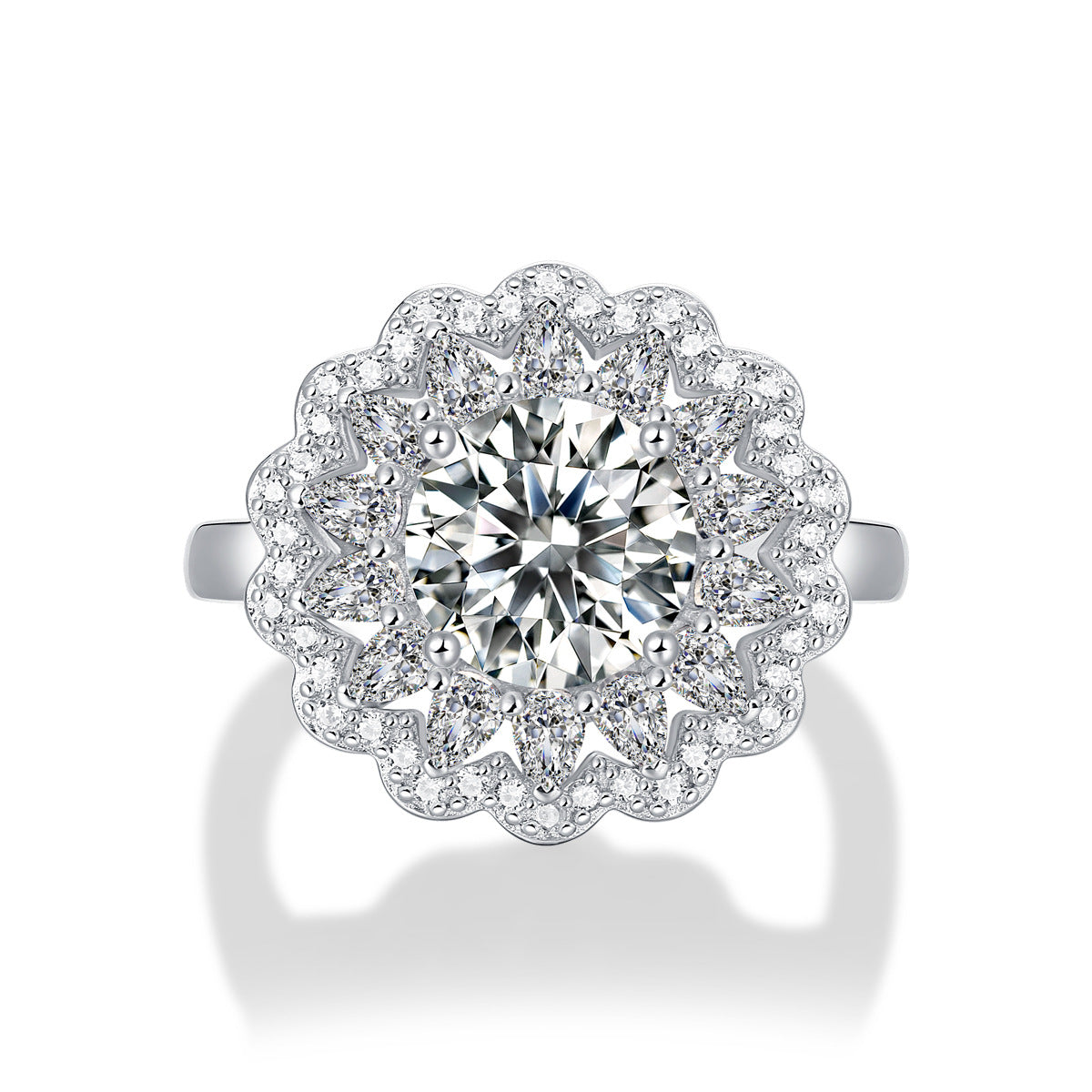 S925 Argent Moissanite Anneau Fleurs Femelle Trendy Anneau Ajustable Anneau Source En Stock Gen