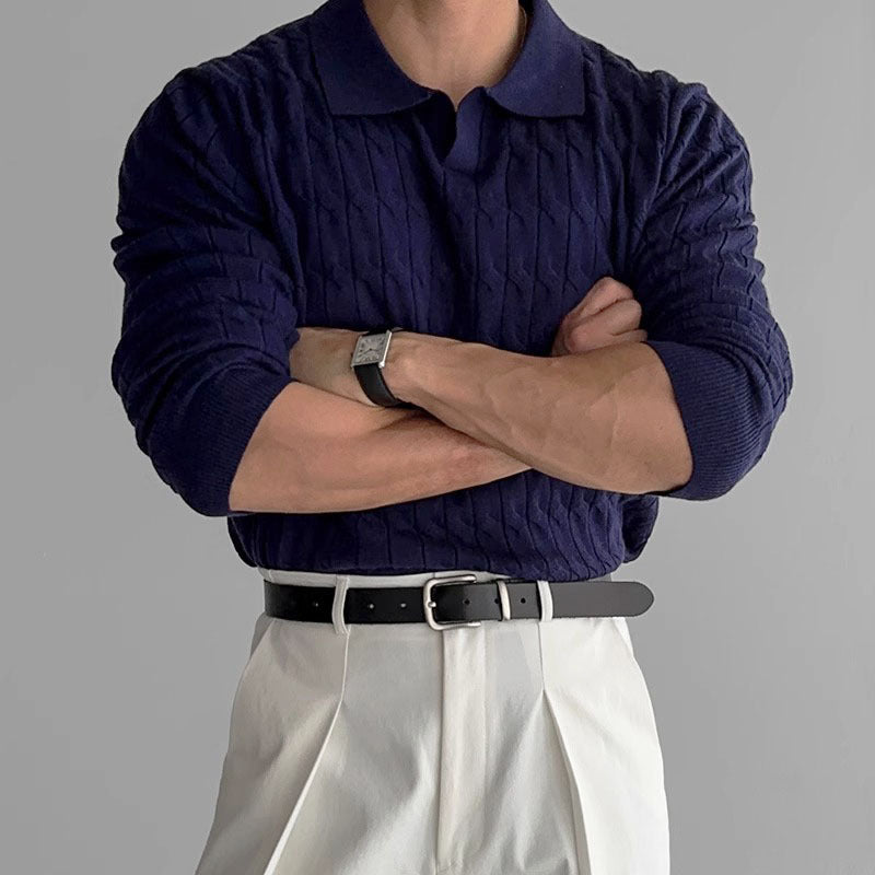 Chandail en tricot d'automne Hommes T-shirt en tricot de câble col V manches longues