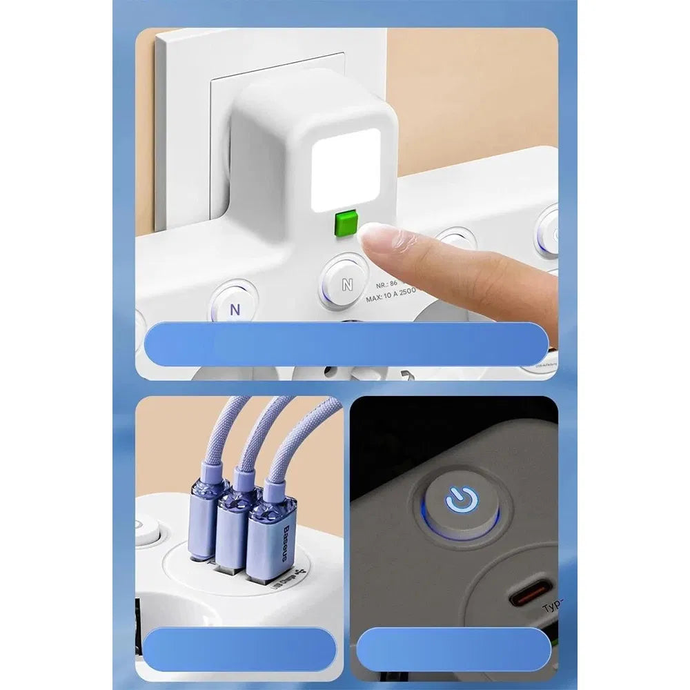 Adaptateur de prise de courant multi-plug 4-Way EU avec USB