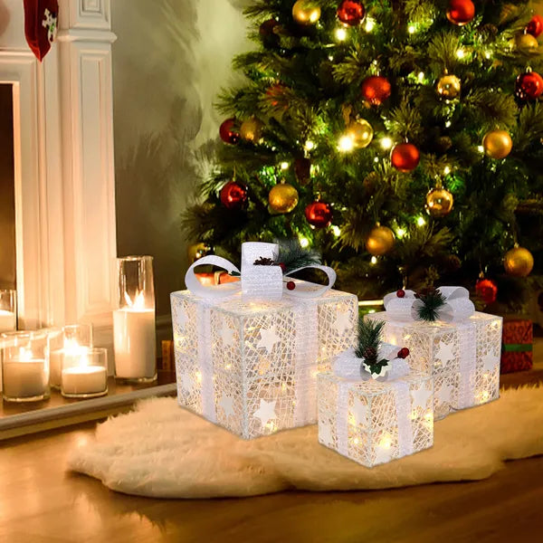 3pcs carré ABS plastique Rack Garden Festive Décoration LED60 lumière chaud blanc coton léger