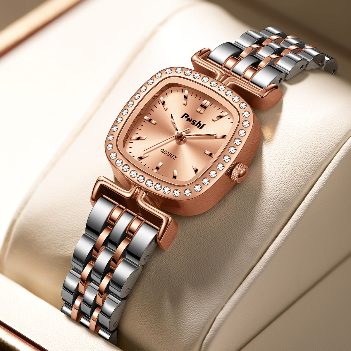 Cadran incrusté de diamant Bracelet en acier en forme d'ovule Montres Femmes Quartz