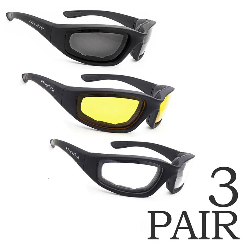 Gants de vélo résistant au vent 3Pair Motorcycle Riding Glass Résistant au vent Protection UV Rembourré