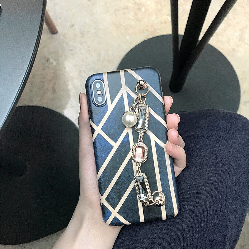 Boîtier de téléphone de bracelet en strass rhombus géométrique